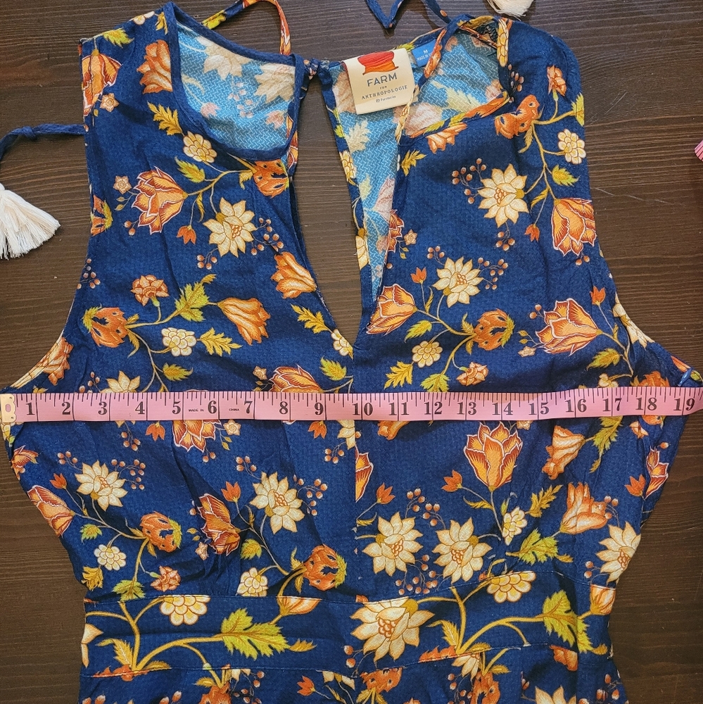 Farm Rio Anthropologie Blue Floral Wide Leg Jumpsuit Medium - Picture 12 of 12